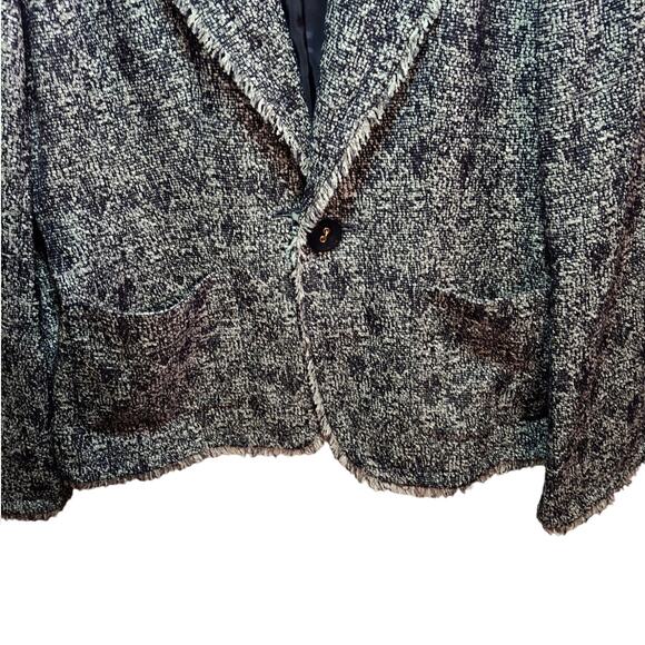 Vintage Talbots 14P Blue Tweed Blazer Fringe Hem Preppy Office Chic Lined Button - Picture 4 of 7